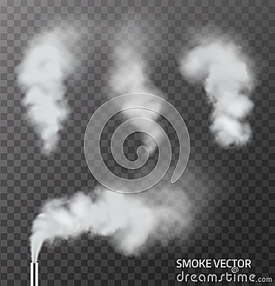 Realistic smoke, steam on transparent background. Vector Vector Illustration