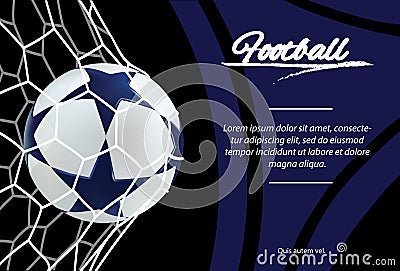 Realistic soccer ball in net isolated on black background. Classic football ball Vector Illustration