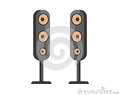 Music loudspeaker, sub woofer, acoustic equipment. Professional stereo system for playing audio Vector Illustration