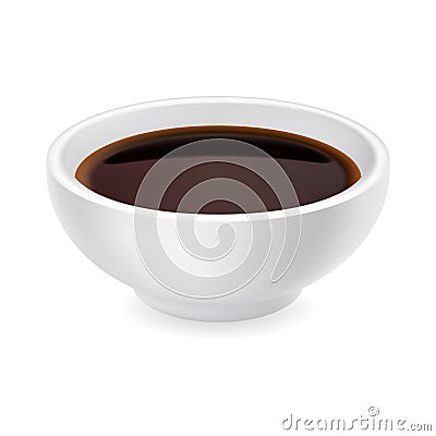 Realistic soy sauce in a bowl Vector Illustration