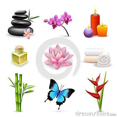 Realistic spa icons Vector Illustration