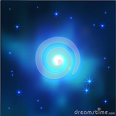 Realistic space galaxy vector background in blue colors Vector Illustration