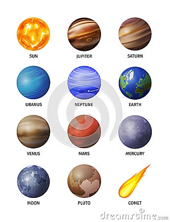 Realistic Space Planet Isolated Icon Set Vector Illustration