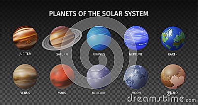 Realistic Space Planet Transparent Icon Set Vector Illustration