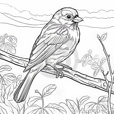 Realistic Sparrow Coloring Page For Toddlers Stock Photo