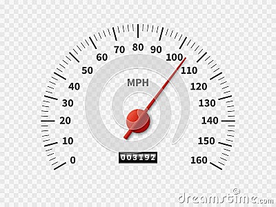 Realistic speedometer. Car odometer speed counter dial meter rpm motor miles measuring scale white engine meter concept Vector Illustration