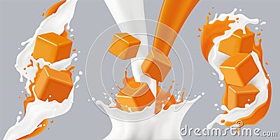 Realistic Splashes Caramel Icon Set Vector Illustration