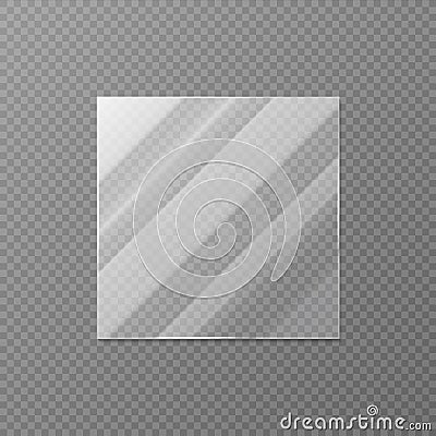 Realistic square glass. Blank mirror or window object with light effects, decorative interior element. Vector glass Vector Illustration