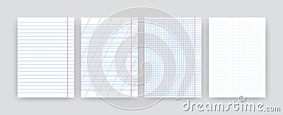 Realistic square lined note papers. Blank notebook sheets school homework exercises, vector dot sketchbook papers for Vector Illustration