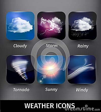 Realistic Square Weather Icon Set Vector Illustration