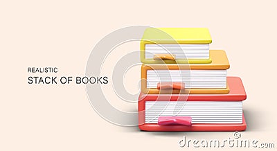 Realistic stack of books. Volumes in hard covers of different colors Vector Illustration