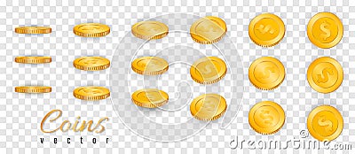 Realistic stack of gold coins isolated on transparent background. Vector illustration Vector Illustration
