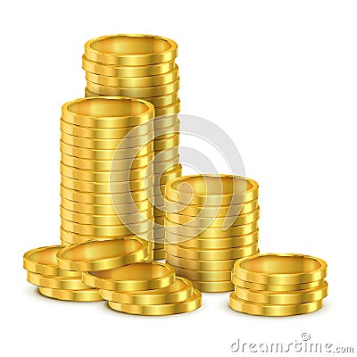 Realistic stack of golden money or stack of coins Vector Illustration