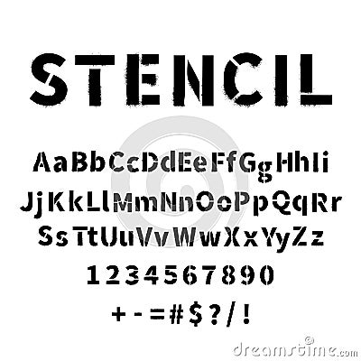 Realistic stencil font with dirty spray paint texture on white Stock Photo