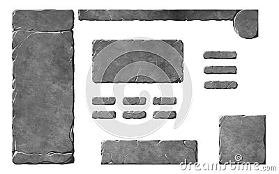 Realistic stone buttons and interface elements Stock Photo
