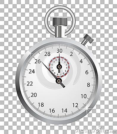 Realistic stopwatch isolated on checkered background. Vector Vector Illustration