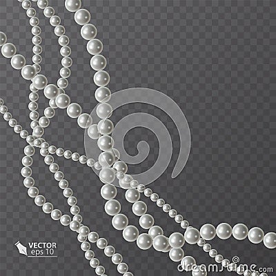 Realistic strands of white pearls, decorative element for holiday cards, wedding invitations, vector illustration Vector Illustration