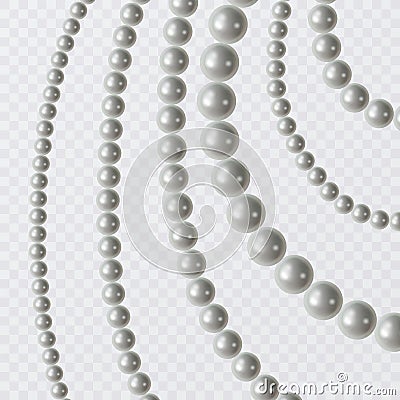 Realistic strands of white pearls, decorative element for holiday cards, wedding invitations, vector illustration Vector Illustration