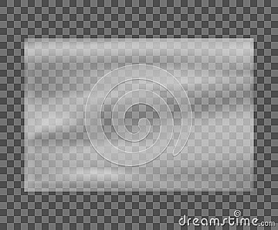 Realistic stretched white plastic warp. Polyethylene plastic texture. Transparent cellophane mockup â€“ for stock Vector Illustration