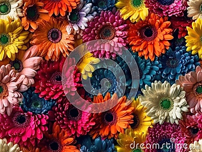 Realistic style colorful gerbera flowers seamless pattern Stock Photo