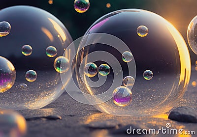 Realistic style transparent shiny bubbles wallpaper Stock Photo