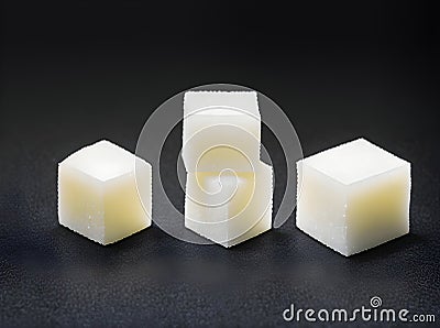 realistic sugar cubes on black background POV Stock Photo