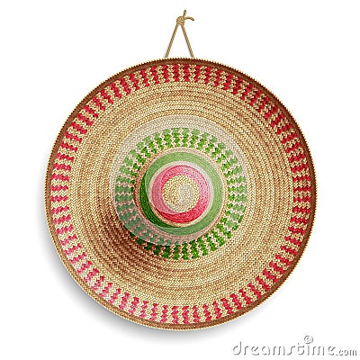 Realistic Summer Straw Wicker Hat like Mexican Sombrero in Top View Vector Illustration