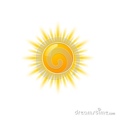 Realistic sun icon for weather design. Sunshine symbol happy orange isolated sun illustration Vector Illustration