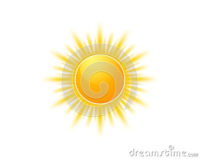 Realistic sun icon for weather design. Sunshine symbol happy orange isolated sun illustration Vector Illustration