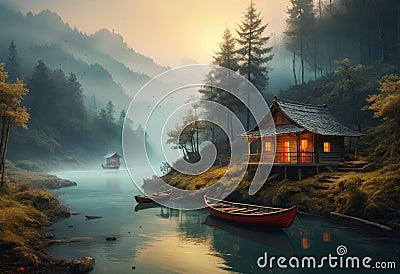 Beautiful Nature: Realistic Sunlit Landscapes with Bioluminescence Intrigue Stock Photo