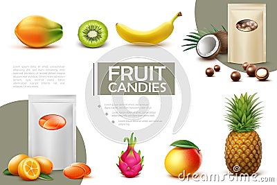 Realistic Sweet Fruit Candies Composition Vector Illustration