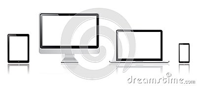 Realistic tablet, smartphone, monitor and tablet computer graphics Vector Illustration