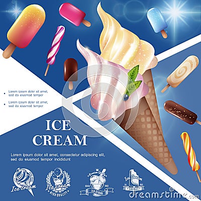 Realistic Tasty Ice Cream Template Vector Illustration