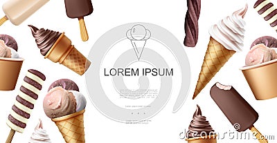 Realistic Tasty Icecream Template Vector Illustration