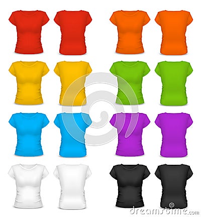 Realistic Template Blank Color Woman T-shirt. Vector Vector Illustration