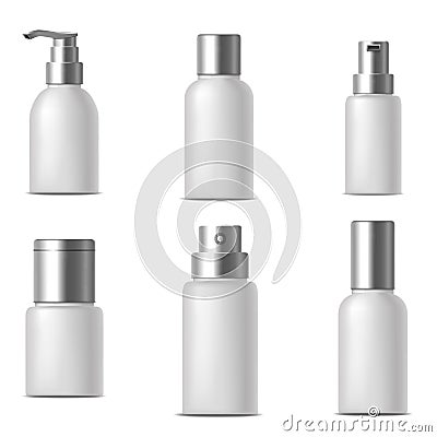 Realistic Template Blank White Bank or Bottle Cosmetic Cream Set. Vector Vector Illustration