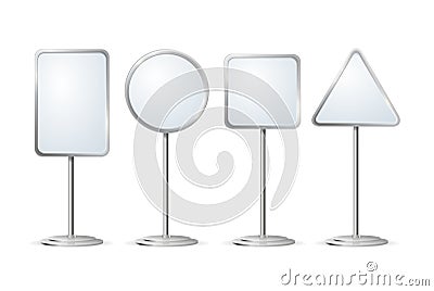 Realistic Template Blank White Outdoor Holder Stands Set. Vector Vector Illustration