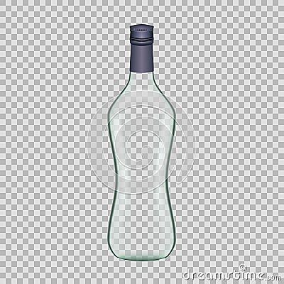 Realistic template empty beautiful glass vodka bottle with cap. Vector Illustration