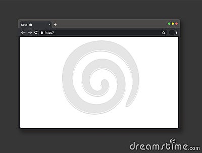 Realistic template of empty browser page. White internet window and grey toolbar. Vector Vector Illustration