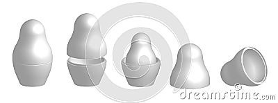 Realistic template, mock up of Russian nesting doll matrioshka. Assembled and disassembled. Russian symbol. Isolated vector on Stock Photo