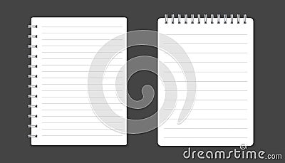 Realistic template notepad with spiral. Blank cover design. School business diary. Office stationery notebook on black background Vector Illustration