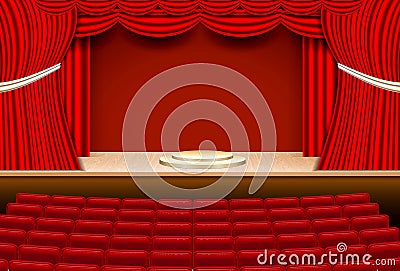 Realistic theater wooden stage with lights effect.. Vector Illustration