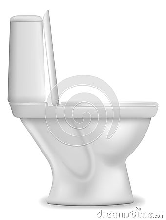 Realistic toilet bowl. Bathroom or wc object. Ceramic white porcelain pan side view, stylish restroom interior, 3d Vector Illustration