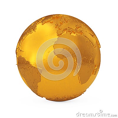 Realistic Topography Golden Metal Earth Globe. 3d Rendering Stock Photo