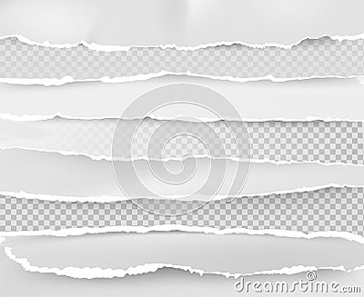 Realistic torn edge. White blank notepad sheet layout with ripped edges, grunge paper border texture, abstract header Vector Illustration