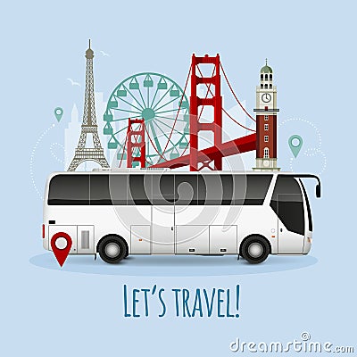 Realistic Touristic Bus Illustration Vector Illustration
