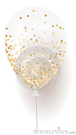 Realistic transparent balloon with confetti. Surprise opening party Vector Illustration