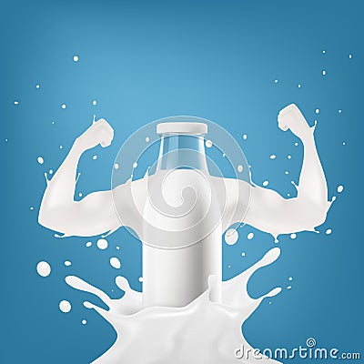 Realistic Transparent Clear Milk Bottle Advertising Template Vector Illustration