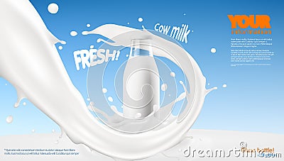 Realistic Transparent Clear Milk Bottle Advertising Template Stock Photo
