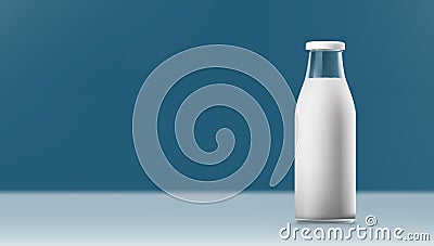 Realistic Transparent Clear Milk Bottle Isolated On Blue Vector Illustration